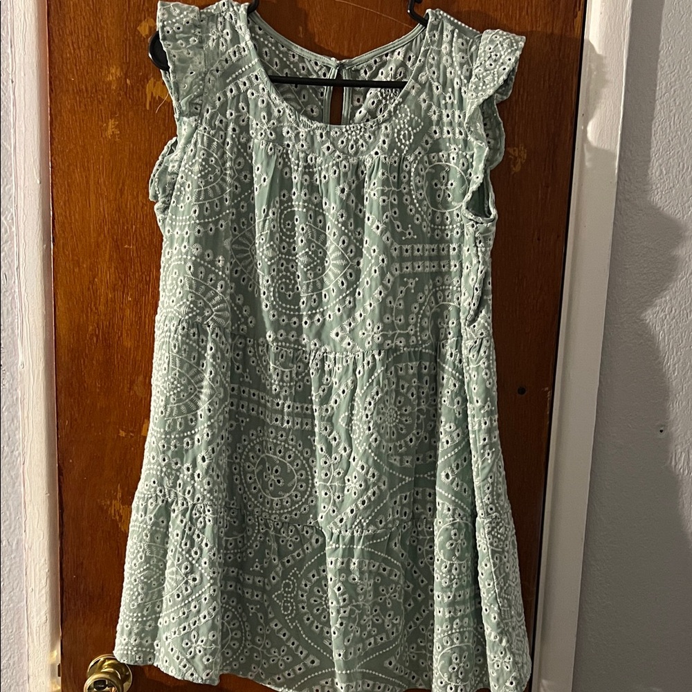 Crystal Doll Eyelet Lace Mini Dress - Light Green